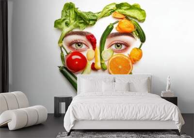 face from vegetables on white background --ar 8:5 --v 6.1 Job ID: b822eb2c-87ec-4a7c-a074-0825e18fa465 Wall mural