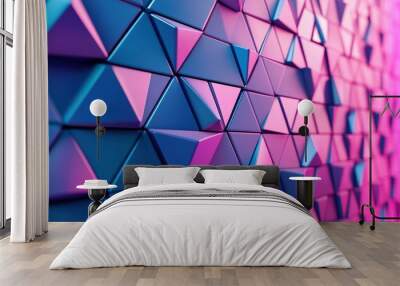 Futuristic, High Tech, colored background, with a triangular block structure. Wall texture with a 3D triangle tile pattern. 3D render  Wall mural