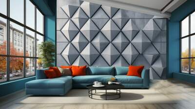 Futuristic, High Tech, colored background, with a triangular block structure. Wall texture with a 3D triangle tile pattern. 3D render  Wall mural