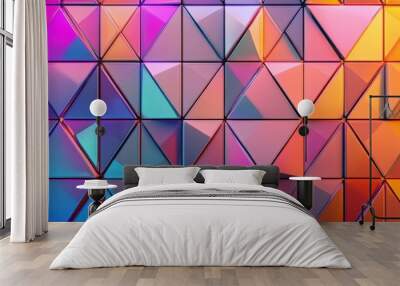 Futuristic, High Tech, colored background, with a triangular block structure. Wall texture with a 3D triangle tile pattern. 3D render --ar 8:5 --v 6.1 Job ID: ab9035df-dfd6-44ee-a323-ea4b181f1018 Wall mural