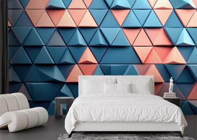 Futuristic, High Tech, colored background, with a triangular block structure. Wall texture with a 3D triangle tile pattern. 3D render --ar 8:5 --v 6.1 Job ID: d3b6b015-a694-4c73-95ce-03bc52b2a1b8 Wall mural