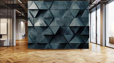 Futuristic, High Tech, dark background, with a triangular block structure. Wall texture with a 3D triangle tile pattern. 3D render --ar 8:5 --v 6.1 Job ID: 3b800099-d511-4b63-8edc-1e012cb75fb7 Wall mural