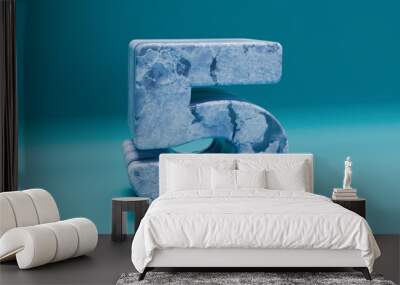 Number two. Numbers. Murble light blue number five 3 d numbers render murble light blue  set. Numbers set. Wall mural