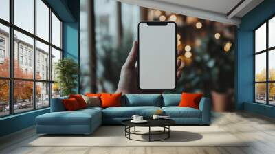 Phone in hand mockup Wall mural