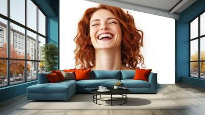 The woman laughs isolated on clear white background photo  Wall mural