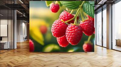 ripe raspberries in the garden Wall mural