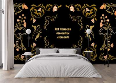 Art Nouveau floral frames, corners, and borders. Vector. Wall mural