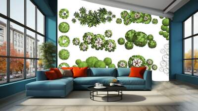 Tree for architectural floor plans. Entourage design. Various trees, bushes, and shrubs, top view for the landscape design plan. Vector illustration. Wall mural