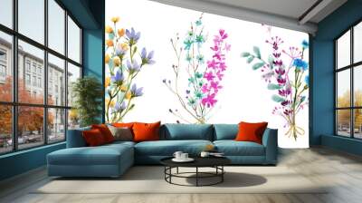  Watercolor flowers isolated on white background, drawn in handcrafted.  spring bouquet Wall mural