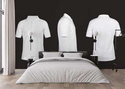 Polo tshirt template, front view, sideways, behind on the grey background Wall mural