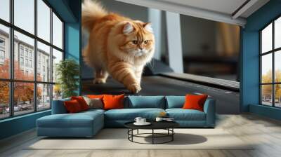 a fat cat runs on a treadmill Wall mural