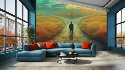 a person on two roads chooses the best chances for environmental protection Wall mural