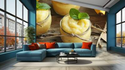 banana puree in a jar and plate. food Wall mural