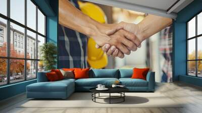 handshake on the background of construction Wall mural