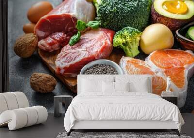 keto diet products on the table top view. Selective focus Wall mural