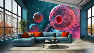 Microscopic view of a sperm approaching an egg concept Wall mural