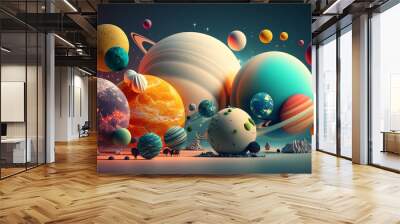 planets 3d space. Generative AI Wall mural