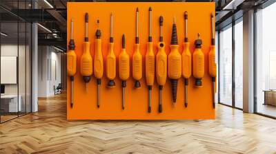 screwdrivers on orange background. Generative AI Wall mural