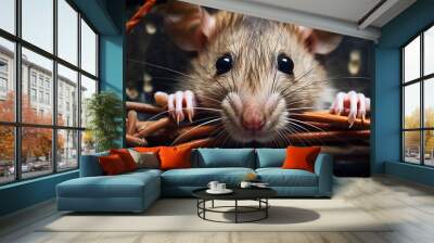 the rat eats and bites the wiring cable Wall mural