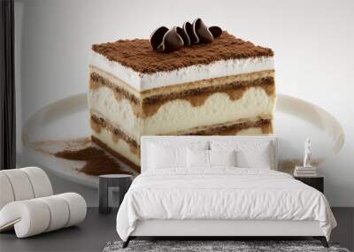 Tiramisu dessert on a white background. Generative AI Wall mural