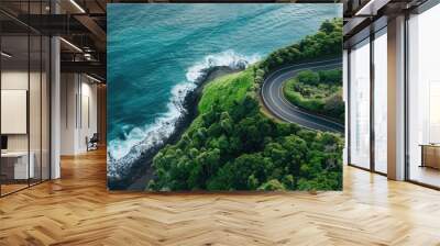 top view of a beautiful road near the ocean Wall mural