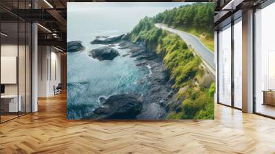 top view of a beautiful road near the ocean Wall mural