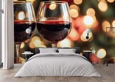 two glasses with wine christmas concept. Selective focus Wall mural