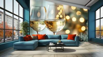 two glasses with wine christmas concept. Selective focus Wall mural