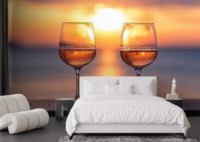 wine glasses on the background of the ocean. Selective focus Wall mural