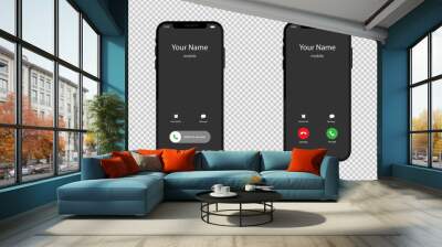 Phone screen, call button and icon. Smartphone and app design, smart technology. Illustration of incoming call and connection. Vector. Wall mural