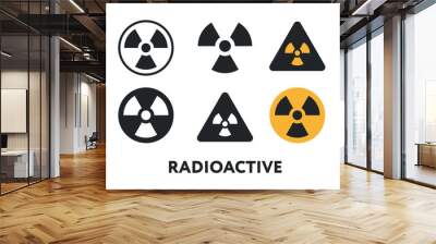 Radioactive Warning Sign. Nuclear Radiation Danger. Vector Flat Line Stroke Icon. Wall mural