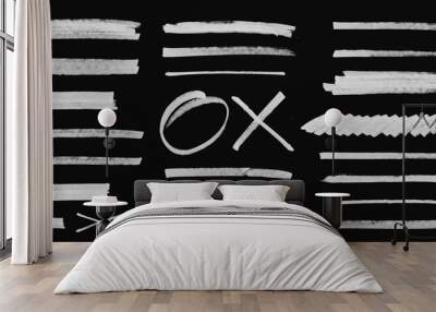 Realistic Rough Black Marker Brush Ink Line Stroke Set Isolated Collection. Grunge Paper Texture. Wall mural