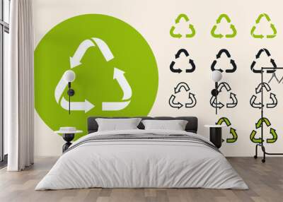 Recycling Garbage Triangle Arrows Eco Symbol. Minimal Flat Line Outline Stroke Icon Set. Wall mural