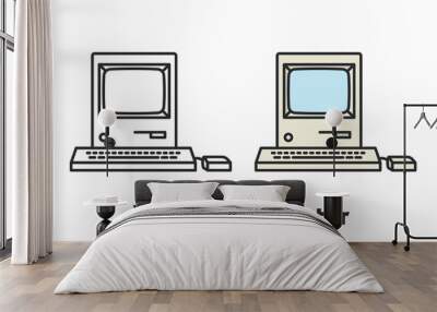 Vintage Antique Personal Computer Minimal Color Flat Line Outline Stroke Icon Wall mural