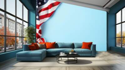 American Flag on Blue Background Wall mural