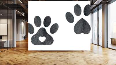 Set of isolated black watercolor animal footprints. Watercolor pets footprint. Paw footprint illustration Wall mural