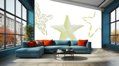 Watercolor yellow embroidery stars. Stars illustration symbols with machine embroidered texture background, stitch effect Illustration. Wall mural