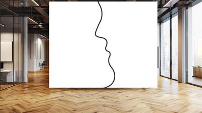 A silhouette of two faces kissing. Minimalist illustration. One line drawing. Wall mural