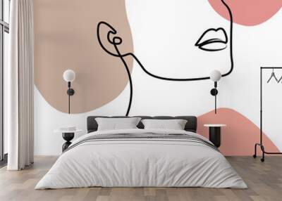 Face line minimalist and pastel decoration. A silhouette of woman head. One line drawing. Wall mural