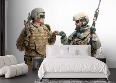 American special forces. two soldiers in military equipment with weapons on a white background, USA Army rejoices in success Wall mural