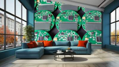 round electronic boards with display, microchip and processor, many meter components Wall mural