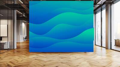 Abstract dynamic fluid gradient colorful blue and green wave with line vector graphic illustration. Futuristic bright marine surface waving flow decorative design Wall mural