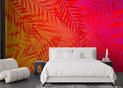 Abstract palm summer vibrant gradient background vector graphic illustration. Futuristic neon backdrop with different trees branch bright design. Tropical and vacation concept Wall mural