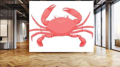 Cartoon red crab isolated on white background. Colorful sea creature vector graphic illustration. Water animal with claws. Aquatic crustacean character Wall mural