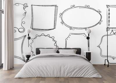 Doodle frames silhouette ornament. Collection decorative frames round, square, polygonal of different trendy geometric vector shapes pencil sketch style. Wall mural