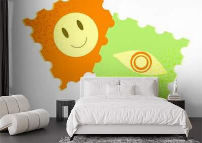 Illustration of lsd stamps with color emoticons. The concept of psychedelic, unbridled cheerful mood, hallucinogenic, narcotic travels. Color vector art flat style. Wall mural