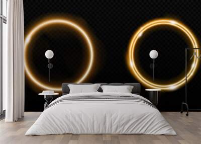 Neon golden circle vector glowing frame. Glow yellow light ring lamp vector Wall mural