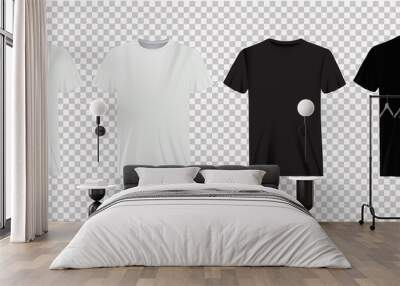 Set of white and black t-shirts on a transparent background. Classic shirts, casual wear. Wall mural