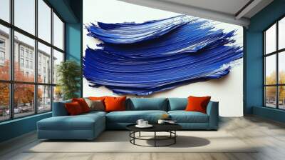 Large horizontal stroke of cobalt blue, made with oil paints on white canvas. Textured surface and rich color create a sense of depth and volume. Wall mural