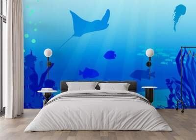 Underwater world deep sea life, fish on the blue seafloor, marine life. Wall mural